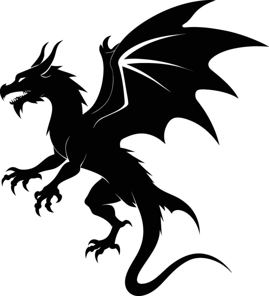 une noir et blanc silhouette de une dragon vecteur