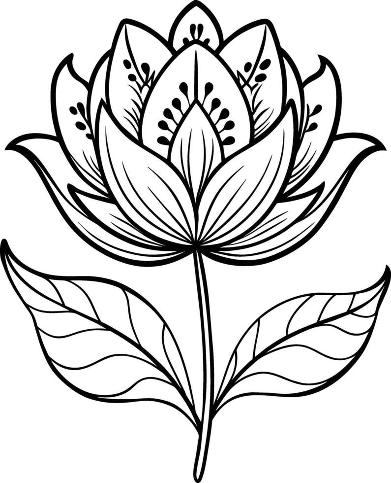 une dessin de une lotus fleur avec feuilles et feuilles vecteur