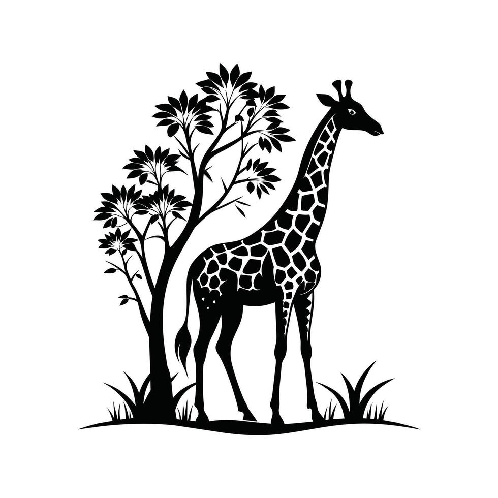 une girafe avec une noir et blanc dessin sur blanc Contexte vecteur