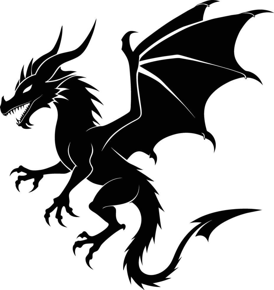 une noir et blanc silhouette de une dragon vecteur