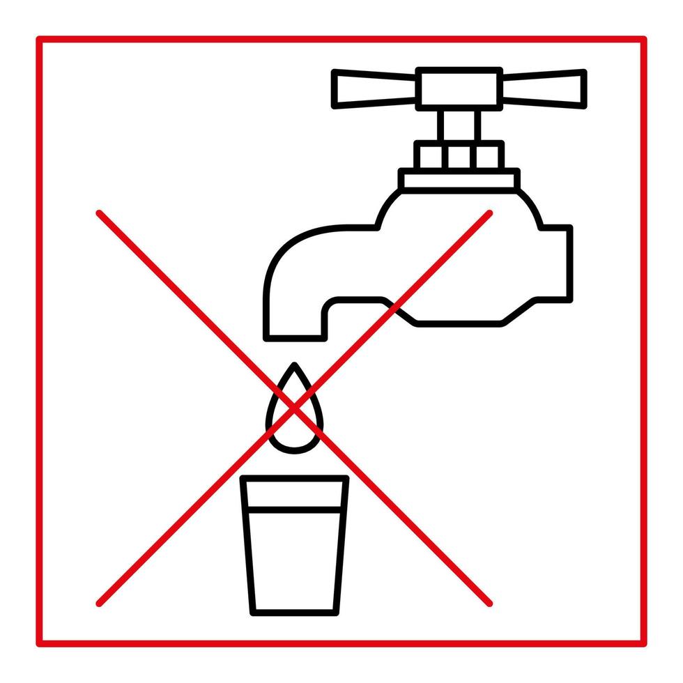 eau non potable, panneau d'interdiction. ne buvez pas d'eau, signe. appuyez sur l'icône. icône interdite de robinet. symbole de ligne mince. vecteur