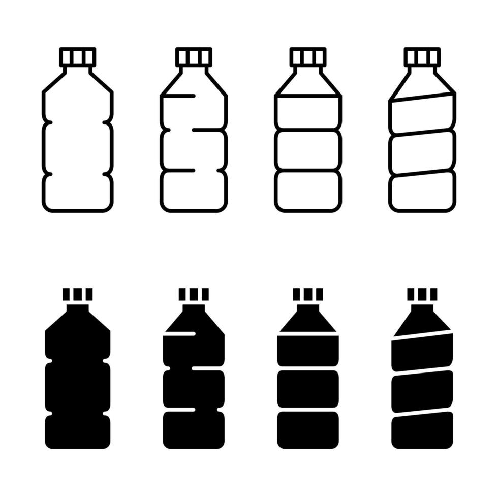 ensemble d'icônes de bouteille. icônes de contour et de glyphe de bouteilles en plastique. trait modifiable vecteur