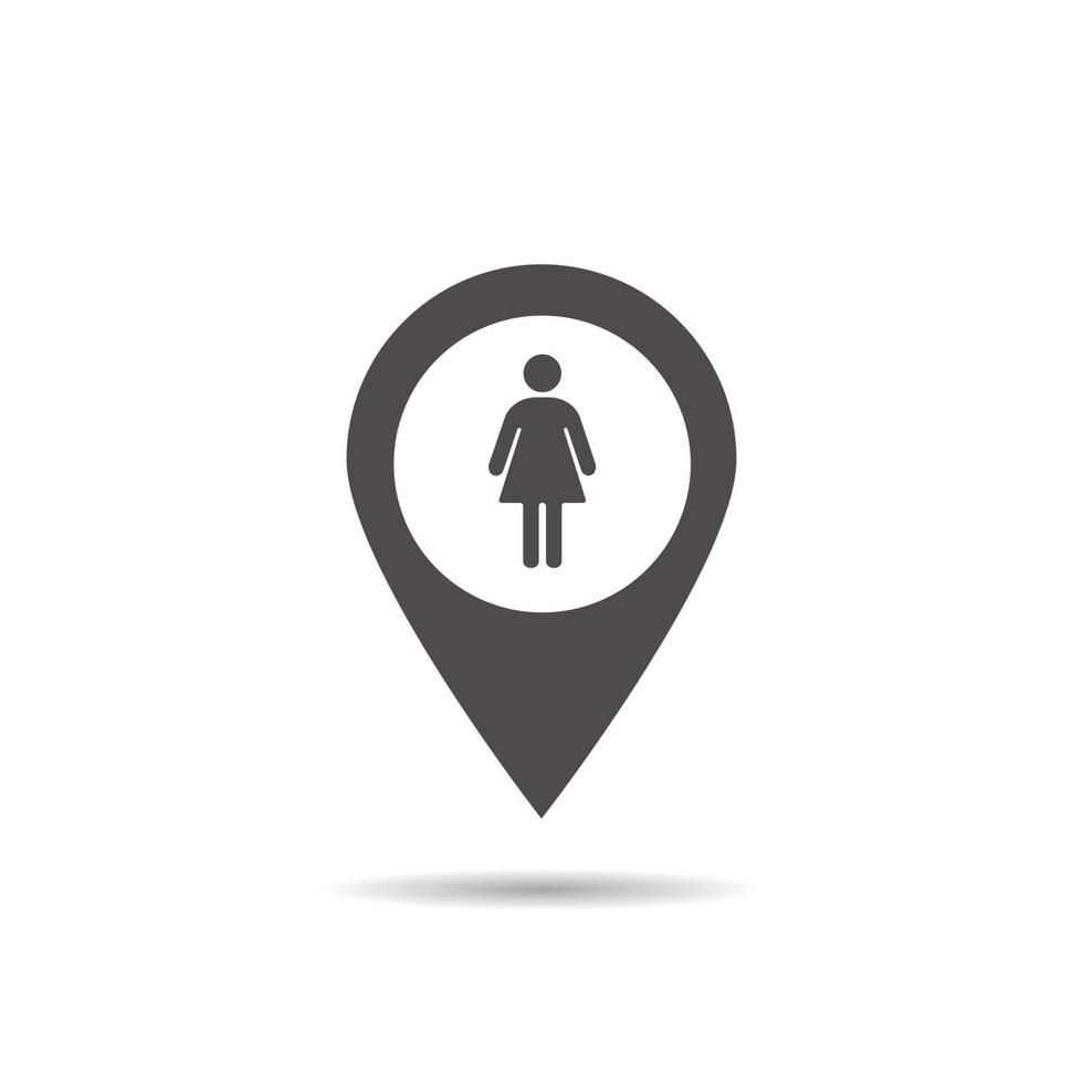 icône de localisation de toilettes pour dames. symbole de silhouette de pointeur de carte d'ombre portée. localiser les toilettes de la femme. illustration vectorielle isolée vecteur