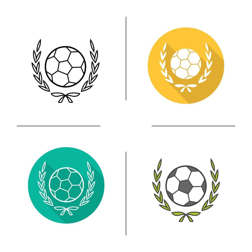 icône de la ligue de championnat de football. design plat, styles linéaires et de couleur. ballon de football en couronne de laurier. illustrations vectorielles isolées vecteur