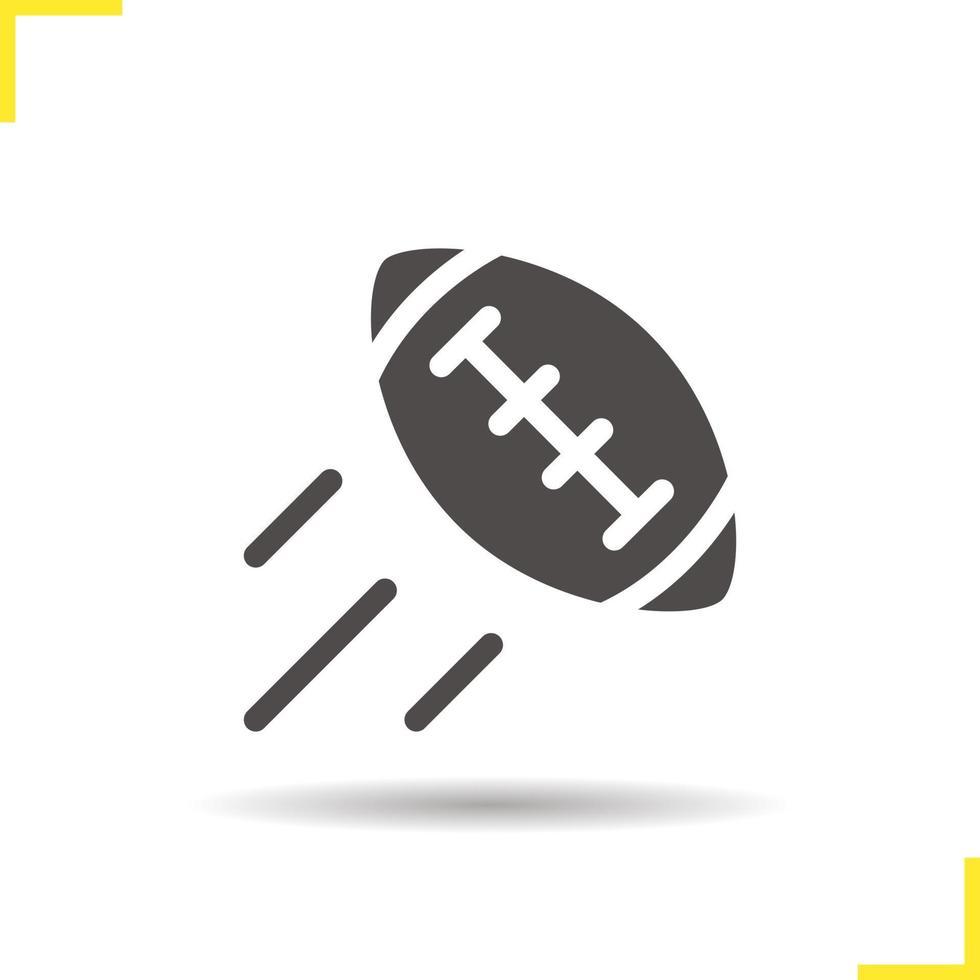 icône de ballon de football américain. symbole de silhouette d'ombre portée. ballon de rugby volant. espace négatif. illustration vectorielle isolée vecteur