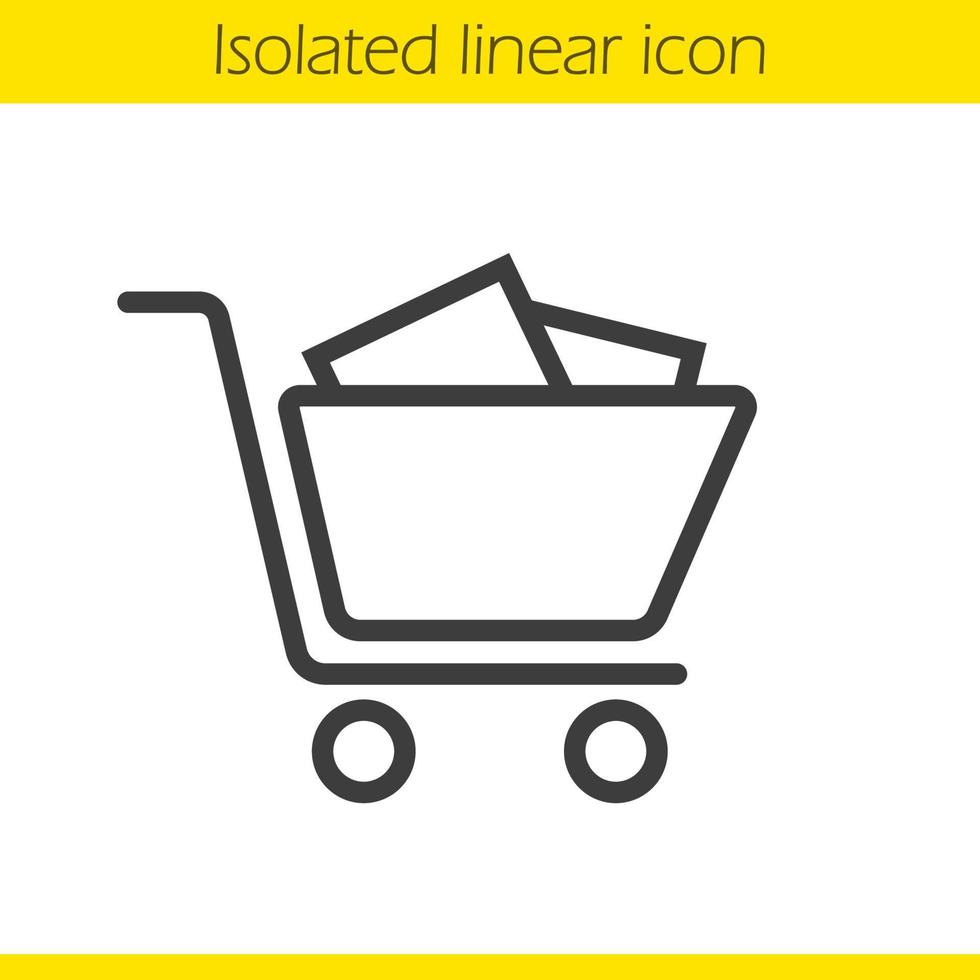 panier avec icône linéaire de boîtes. illustration de la ligne mince. symbole de contour. dessin de contour isolé de vecteur