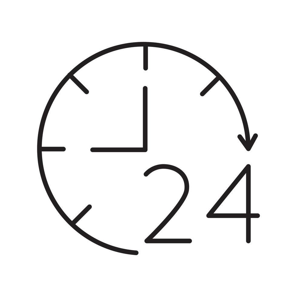 ouvrir autour de l'icône linéaire de l'horloge. illustration de la ligne mince. ouvert 24h/24. symbole de contour. dessin de contour isolé de vecteur