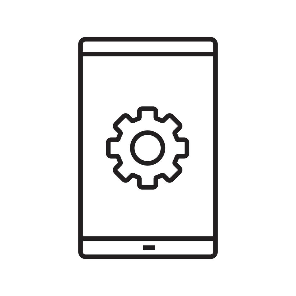 icône linéaire des paramètres du smartphone. illustration de la ligne mince. préférences. téléphone intelligent avec symbole de contour de roue dentée. dessin de contour isolé de vecteur