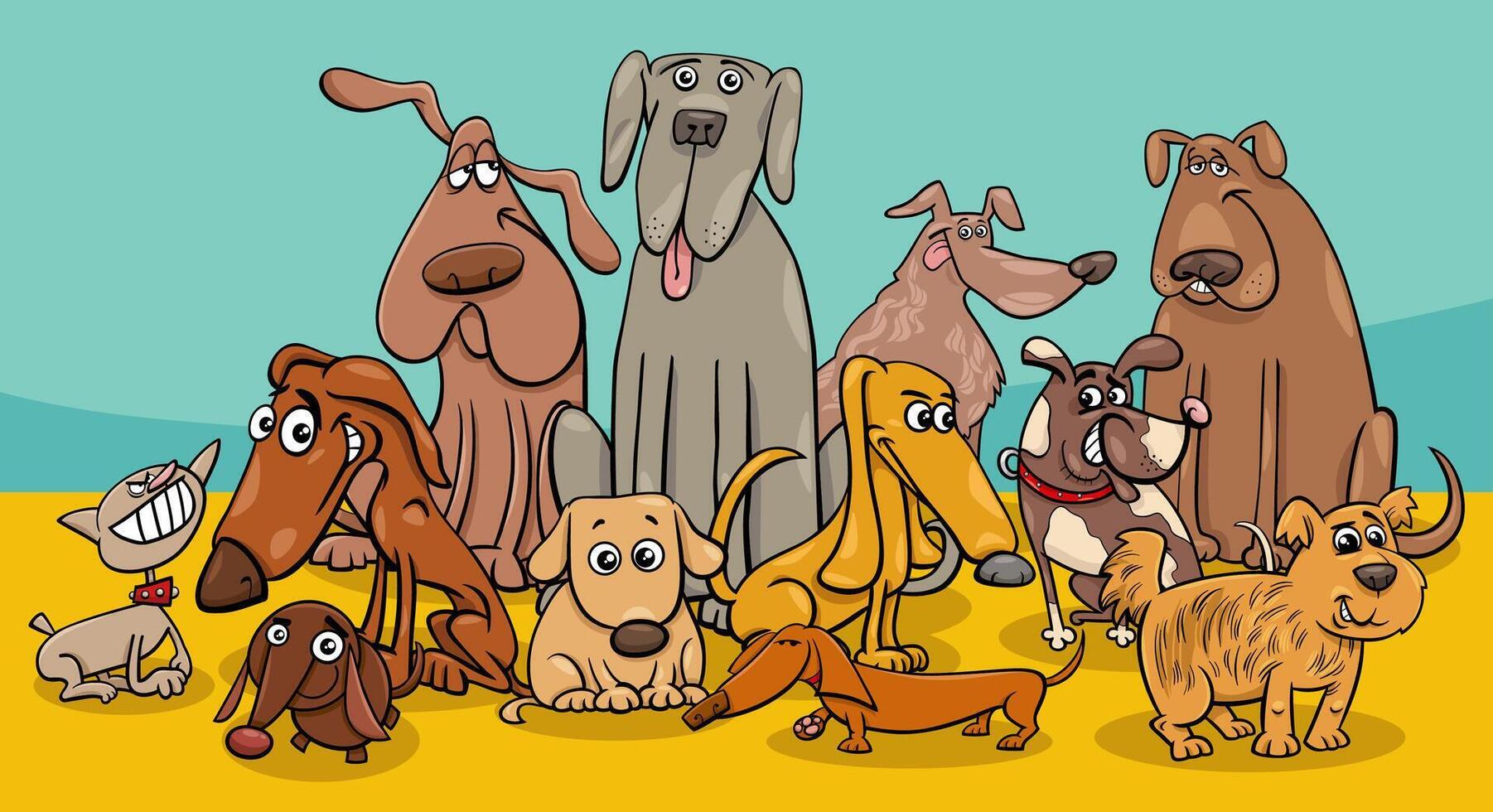 dessin animé chiens et chiots animal personnages groupe à Accueil vecteur