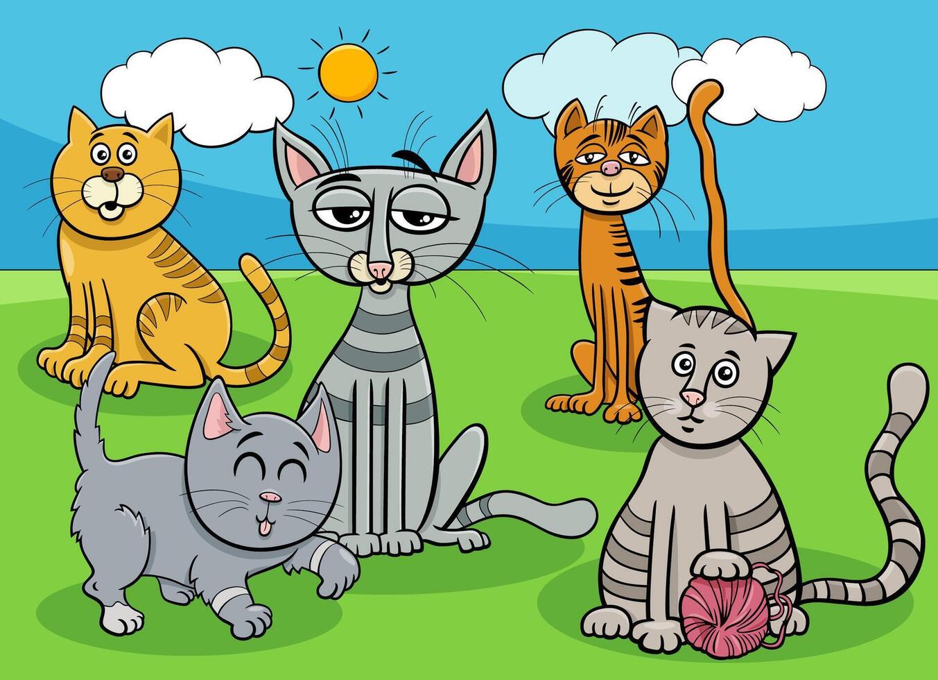 illustration de dessin animé groupe animaux chats et chatons vecteur