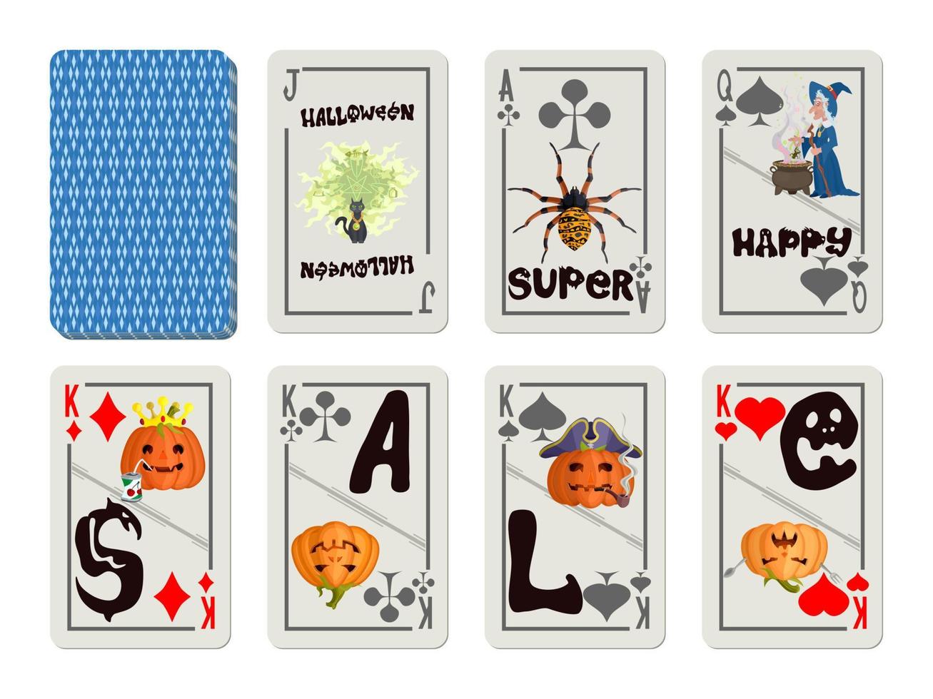 jeu de cartes à jouer en vente halloween coloré vecteur