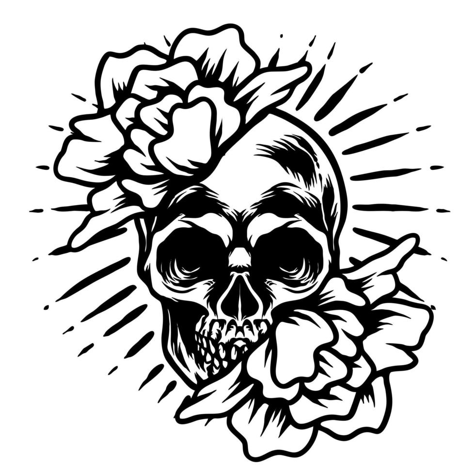 silhouette de crâne et de roses vecteur