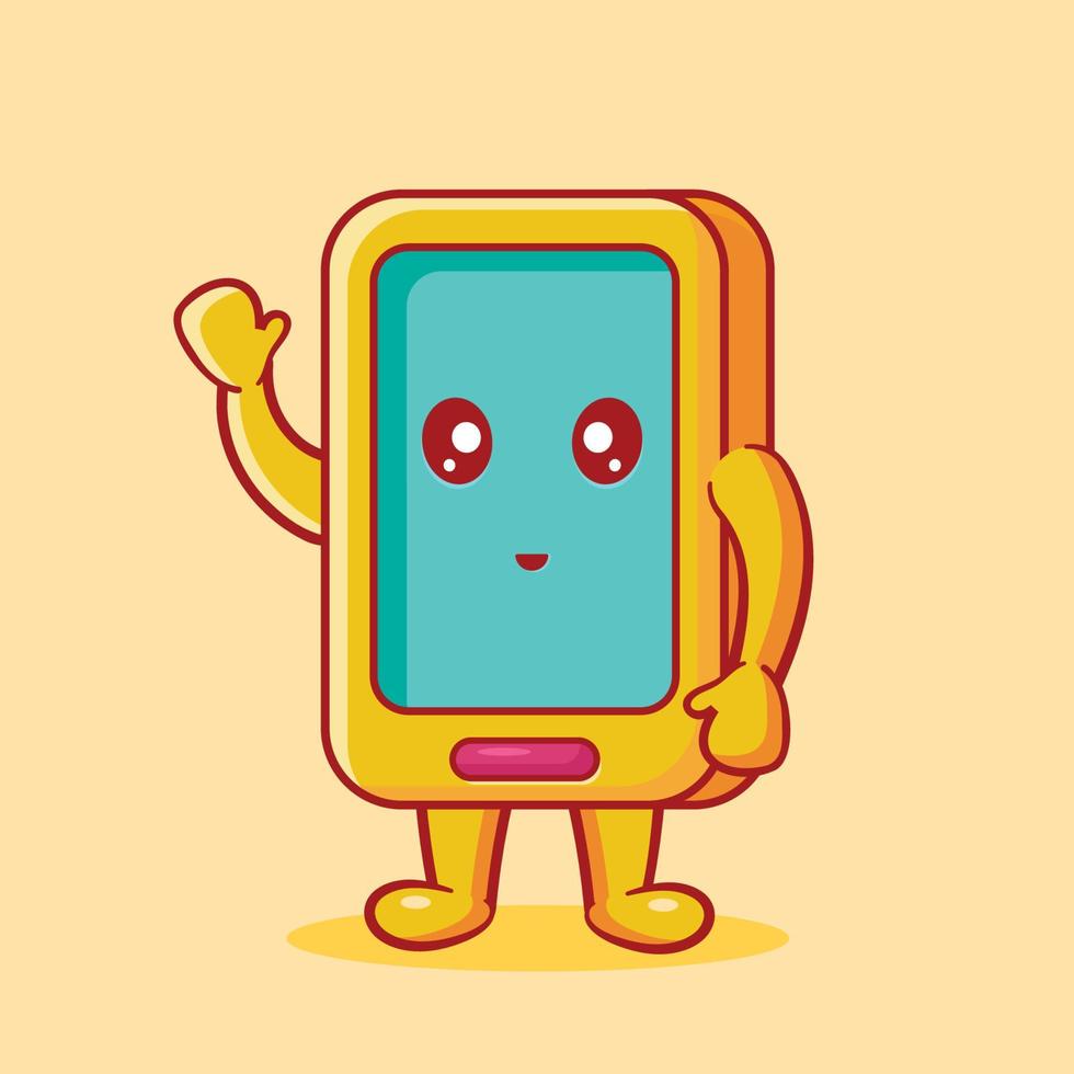 mignon, sourire, mascotte, smartphone, isolé, dessin animé, vecteur, illustration, dans, plat, style vecteur