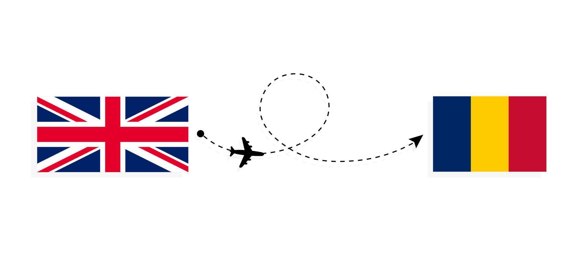 vol et voyage du royaume-uni de grande-bretagne au tchad par concept de voyage en avion de passagers vecteur