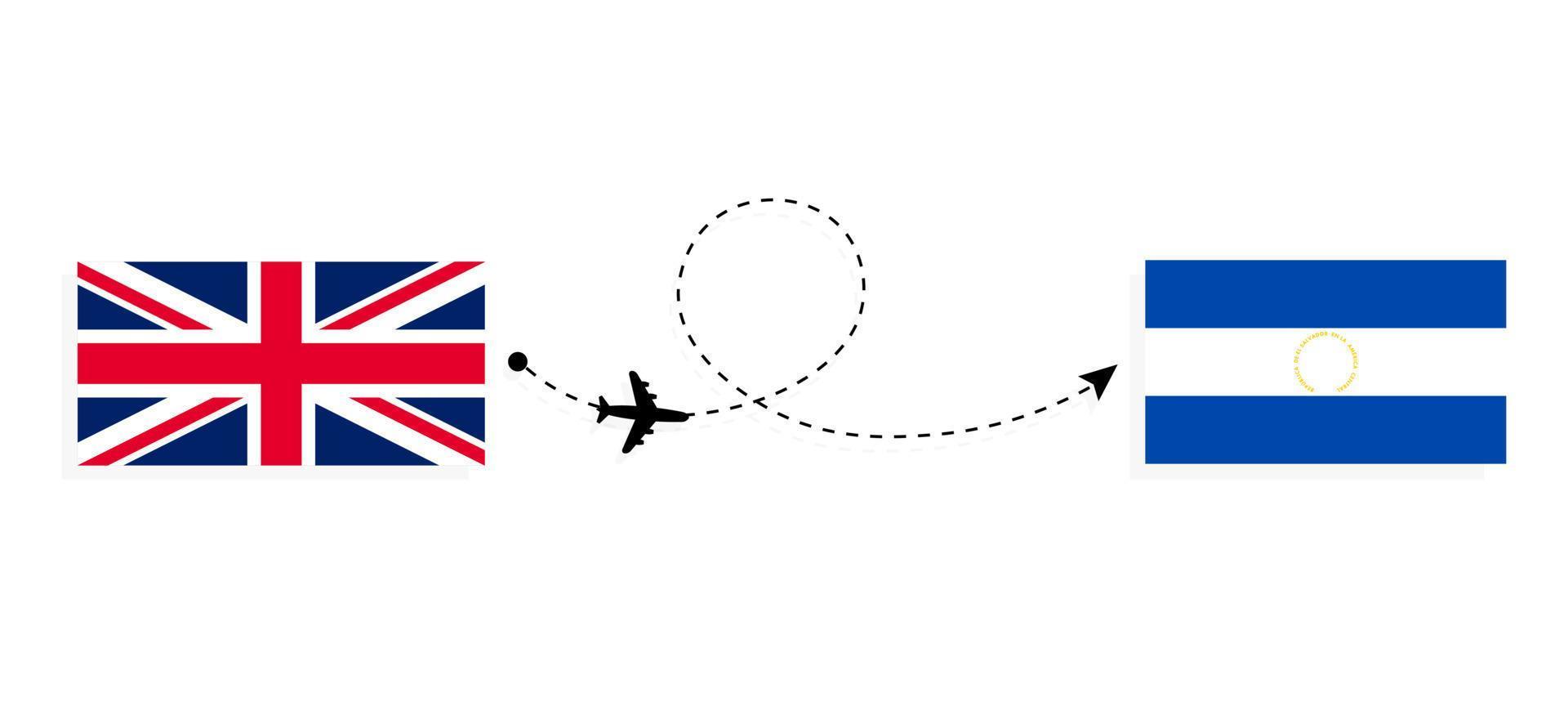 vol et voyage du royaume-uni de grande-bretagne au salvador par concept de voyage en avion de passagers vecteur