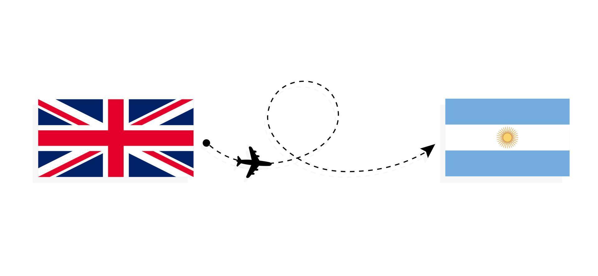 vol et voyage du royaume-uni de grande-bretagne à l'argentine par concept de voyage en avion de passagers vecteur