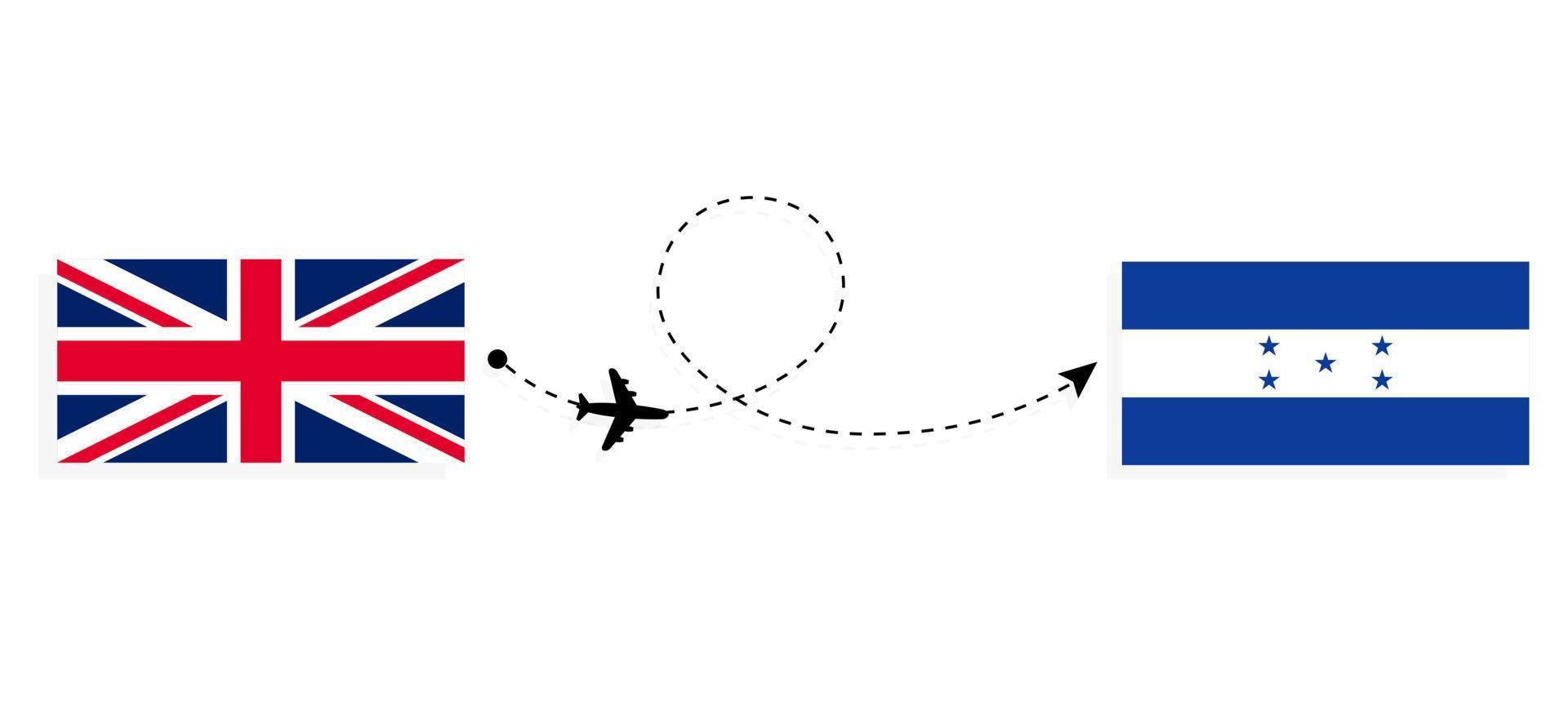 vol et voyage du royaume-uni de grande-bretagne au hondura par concept de voyage en avion de passagers vecteur