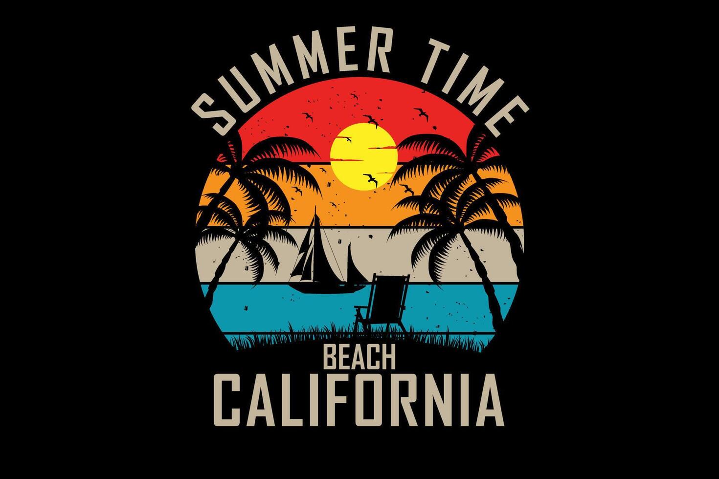 heure d'été plage californie design vintage rétro vecteur