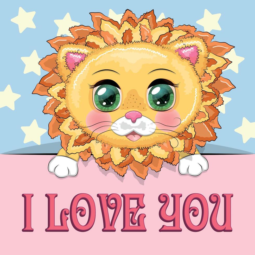 l'amour vous la Saint-Valentin journée salutation carte avec animal. mignonne héros avec magnifique yeux, expressif vecteur