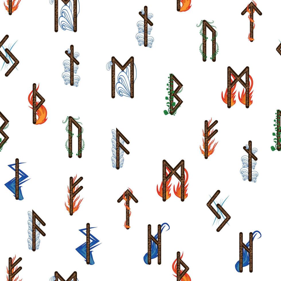 main tiré runique des lettres sans couture modèle avec élémentaire symboles. la magie panneaux et symboles de scandinave culture vecteur