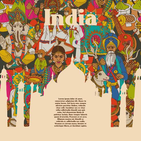 Affiche de modèles de symboles culturels Inde vecteur