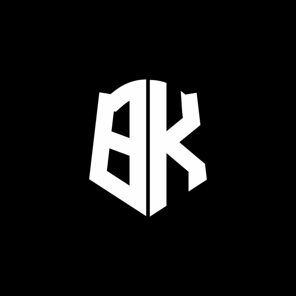 Ruban de logo de lettre monogramme bk avec style de bouclier isolé sur fond noir vecteur