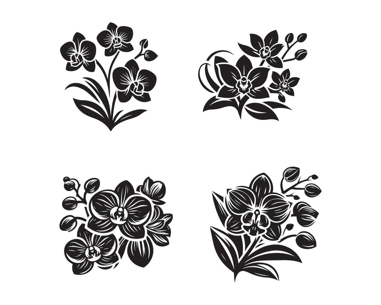 orchidée fleurs silhouette icône graphique logo conception vecteur