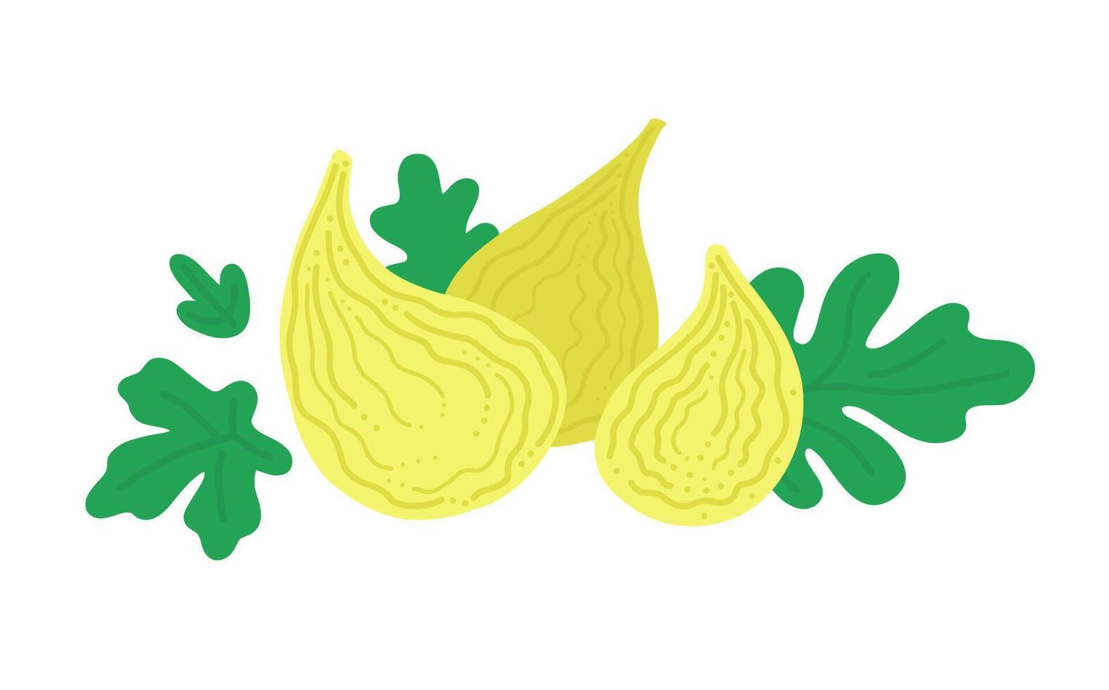 groupe de figues Frais mûr des fruits avec feuilles. plat illustration isolé sur blanc Contexte. vecteur