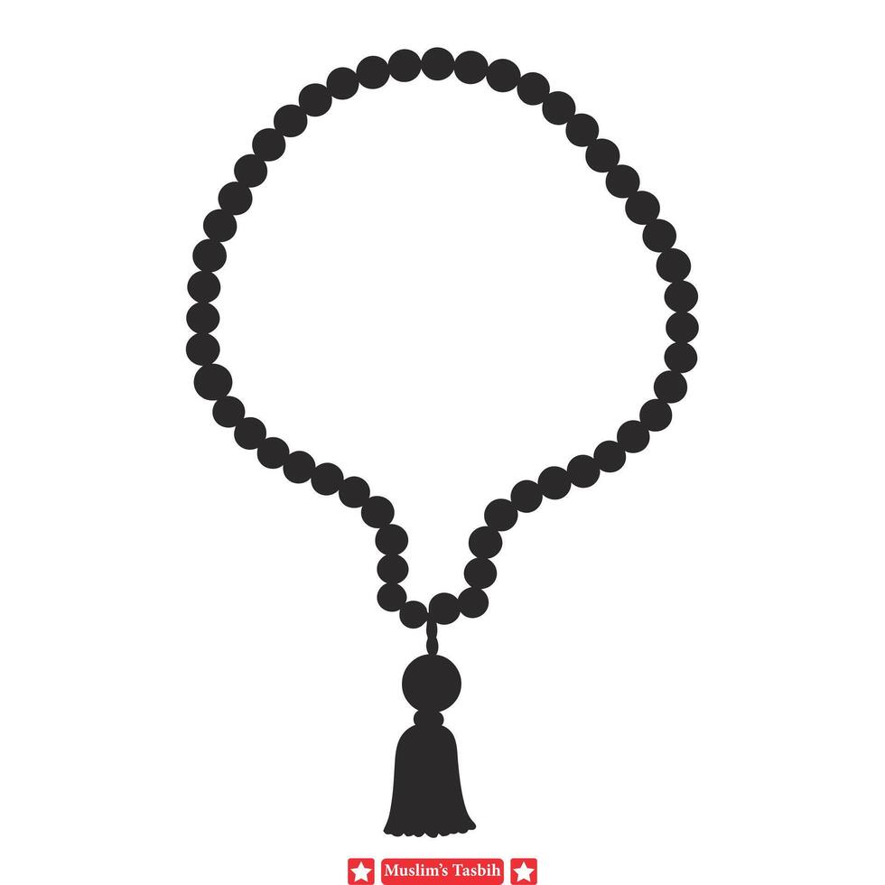 harmonieux tasbih ensemble artistique silhouettes représentant les musulmans compte perles pour Divin lien vecteur