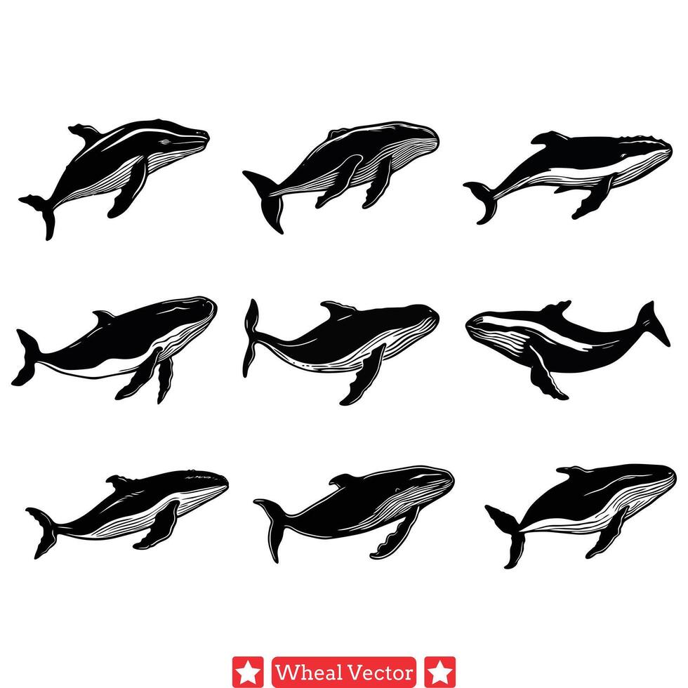 baleine chanson symphonie diverse silhouettes parfait pour nautique projets vecteur