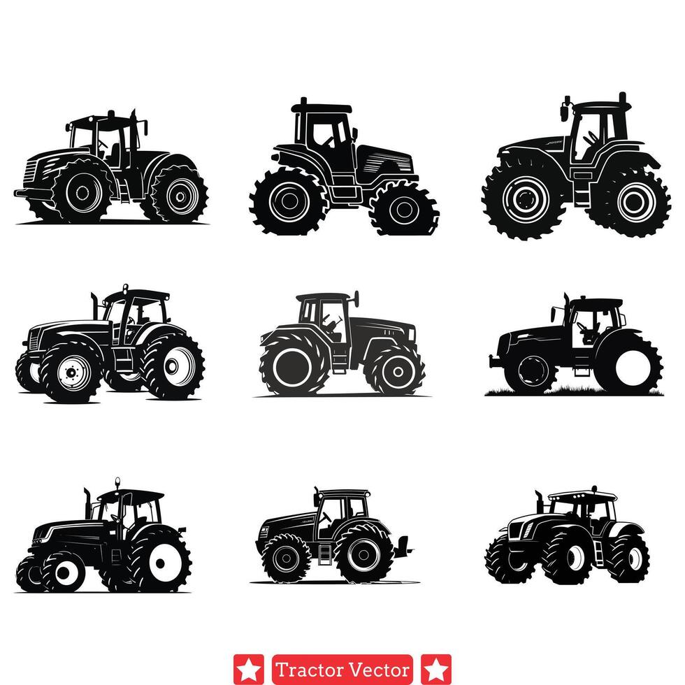 robuste tracteur silhouettes agriculture équipement collection pour agricole dessins vecteur