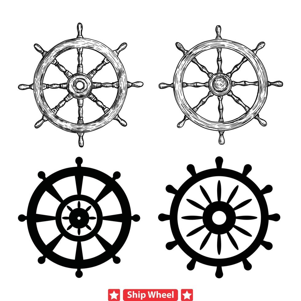 voile patrimoine antique navire roue silhouette conception évoquant maritime traditions vecteur