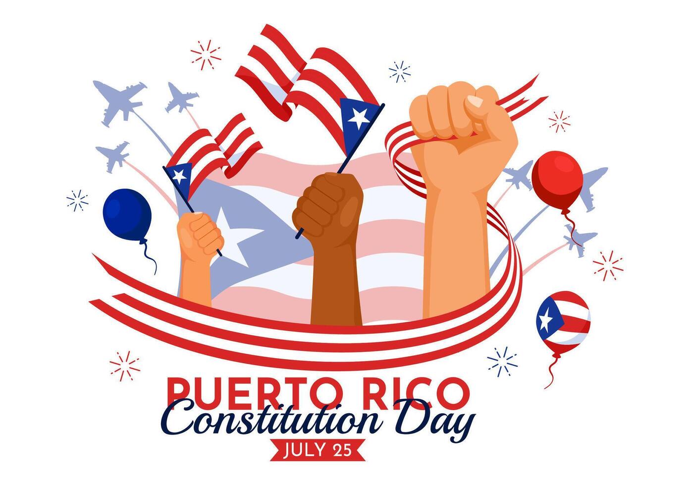 content puerto rico Constitution journée illustration sur 25 juillet avec agitant drapeau et ruban dans nationale vacances plat dessin animé Contexte conception vecteur