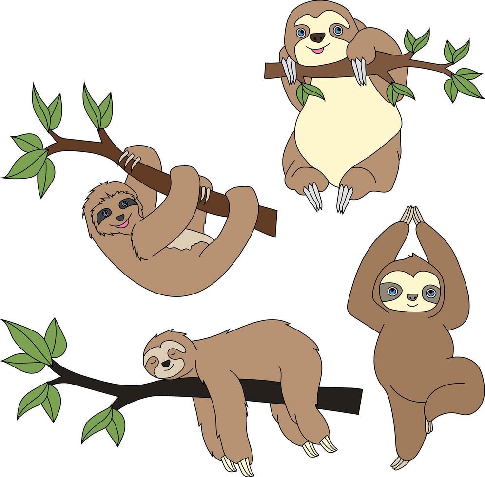 la paresse clipart ensemble. dessin animé sauvage animaux clipart ensemble pour les amoureux de faune vecteur