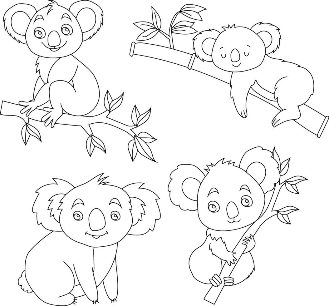 koala clipart ensemble. dessin animé sauvage animaux clipart ensemble pour les amoureux de faune vecteur
