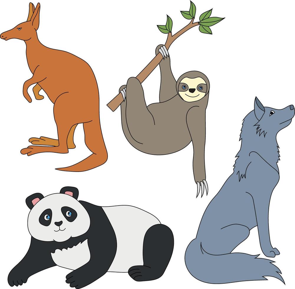 coloré animaux clipart ensemble. dessin animé sauvage animaux clipart ensemble pour les amoureux de faune vecteur