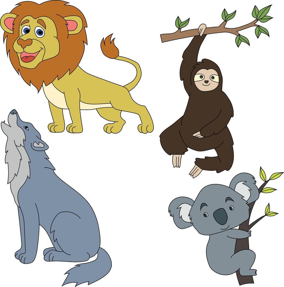 coloré animaux clipart ensemble. dessin animé sauvage animaux clipart ensemble pour les amoureux de faune vecteur