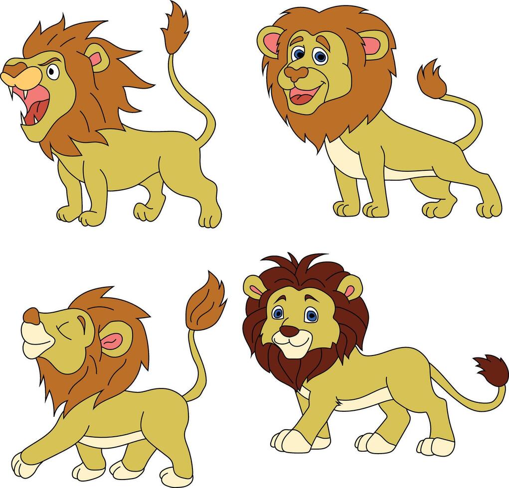 Lion clipart ensemble. dessin animé sauvage animaux clipart ensemble pour les amoureux de faune vecteur