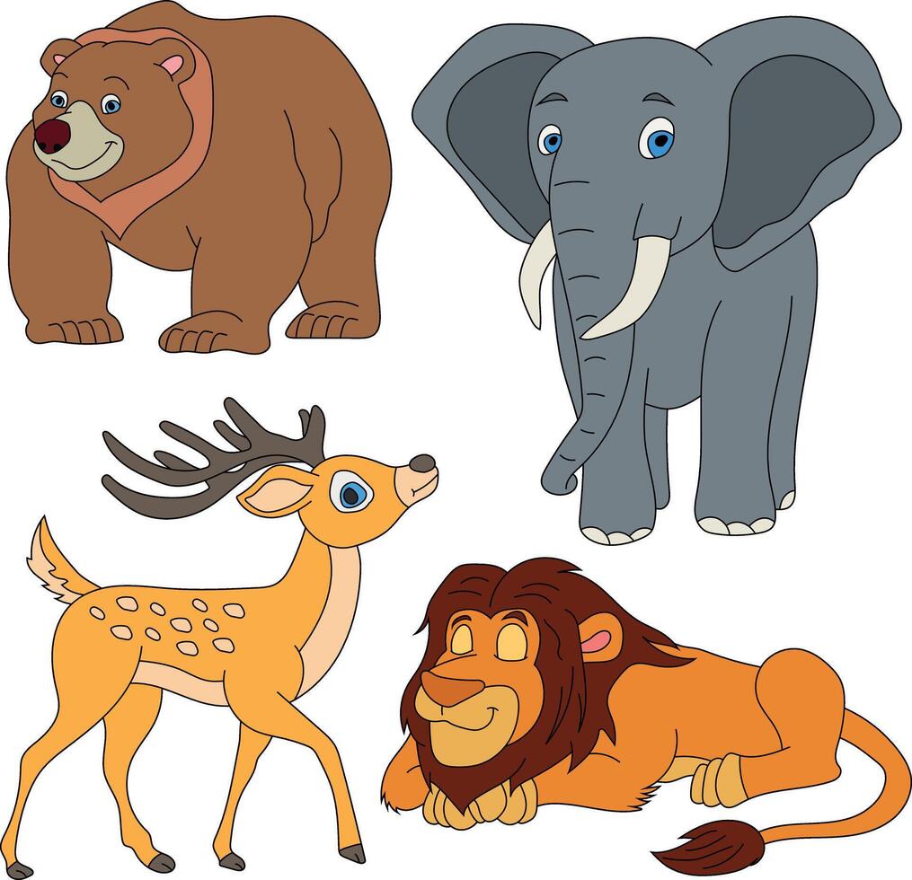 coloré animaux clipart ensemble. dessin animé sauvage animaux clipart ensemble pour les amoureux de faune vecteur