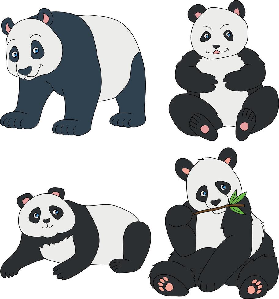 Panda clipart ensemble. dessin animé sauvage animaux clipart ensemble pour les amoureux de faune vecteur