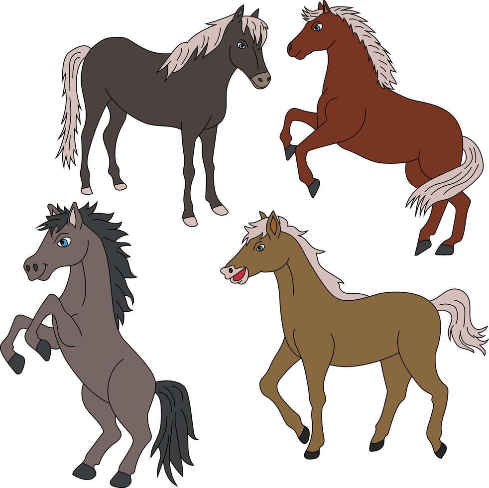 cheval clipart ensemble. dessin animé sauvage animaux clipart ensemble pour les amoureux de faune vecteur