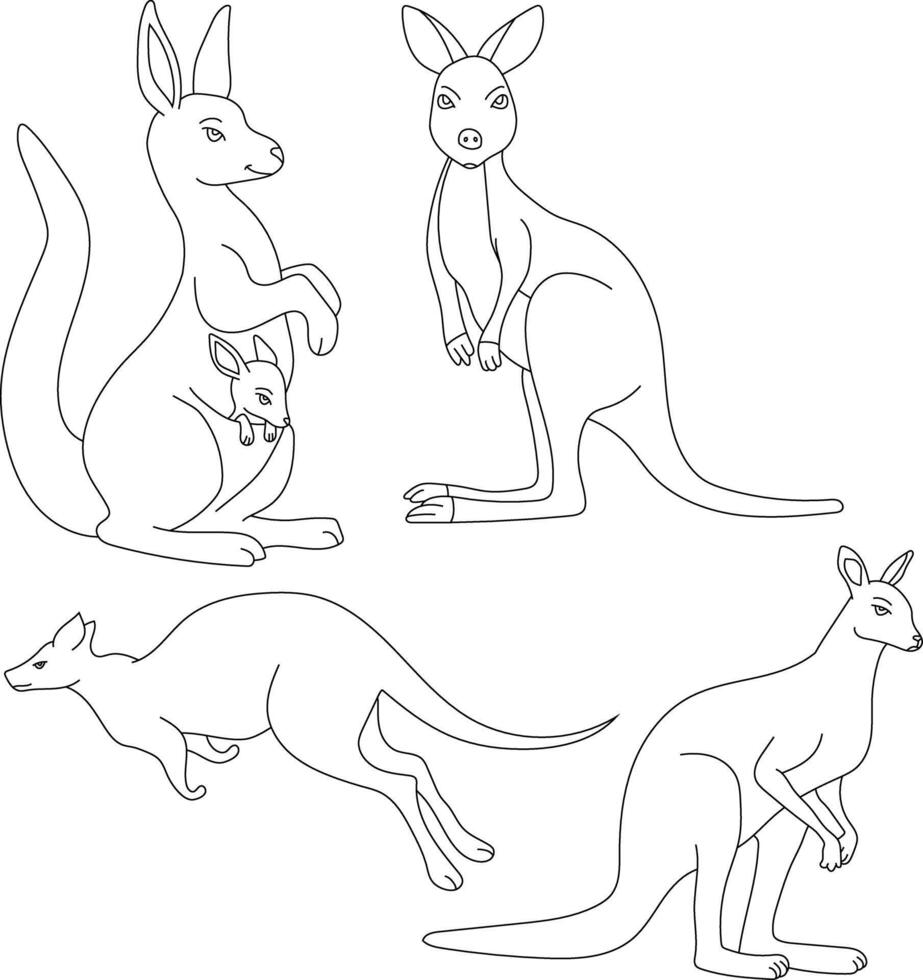 kangourou clipart ensemble. dessin animé sauvage animaux clipart ensemble pour les amoureux de faune vecteur