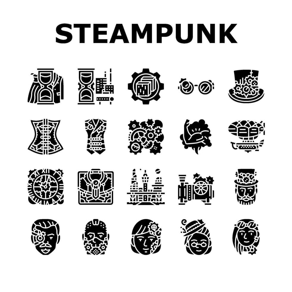 steampunk ancien métal vapeur Icônes ensemble vecteur
