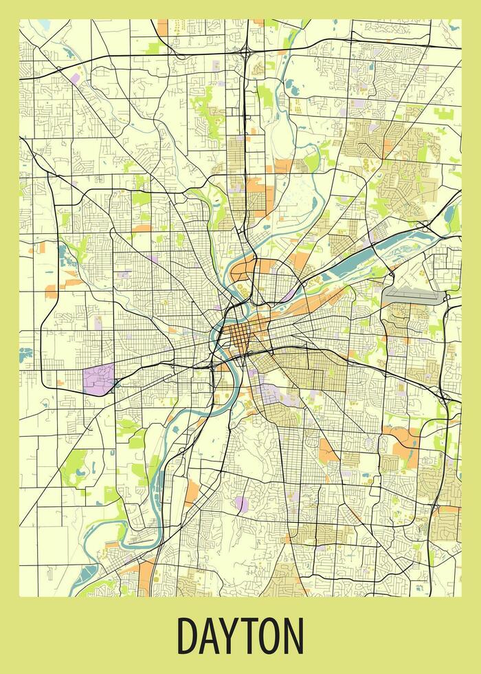 affiche carte art de Dayton, Ohio, Etats-Unis vecteur
