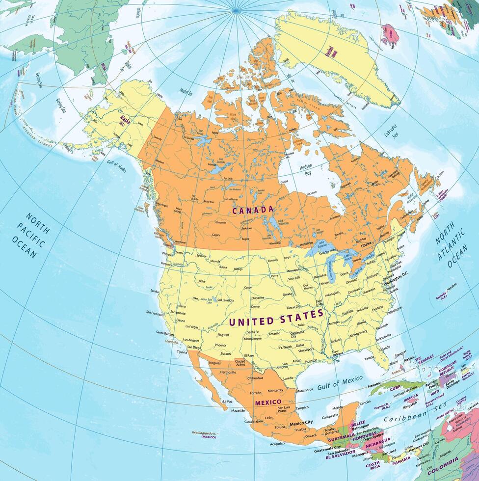 Facile politique carte de Nord Amérique vecteur