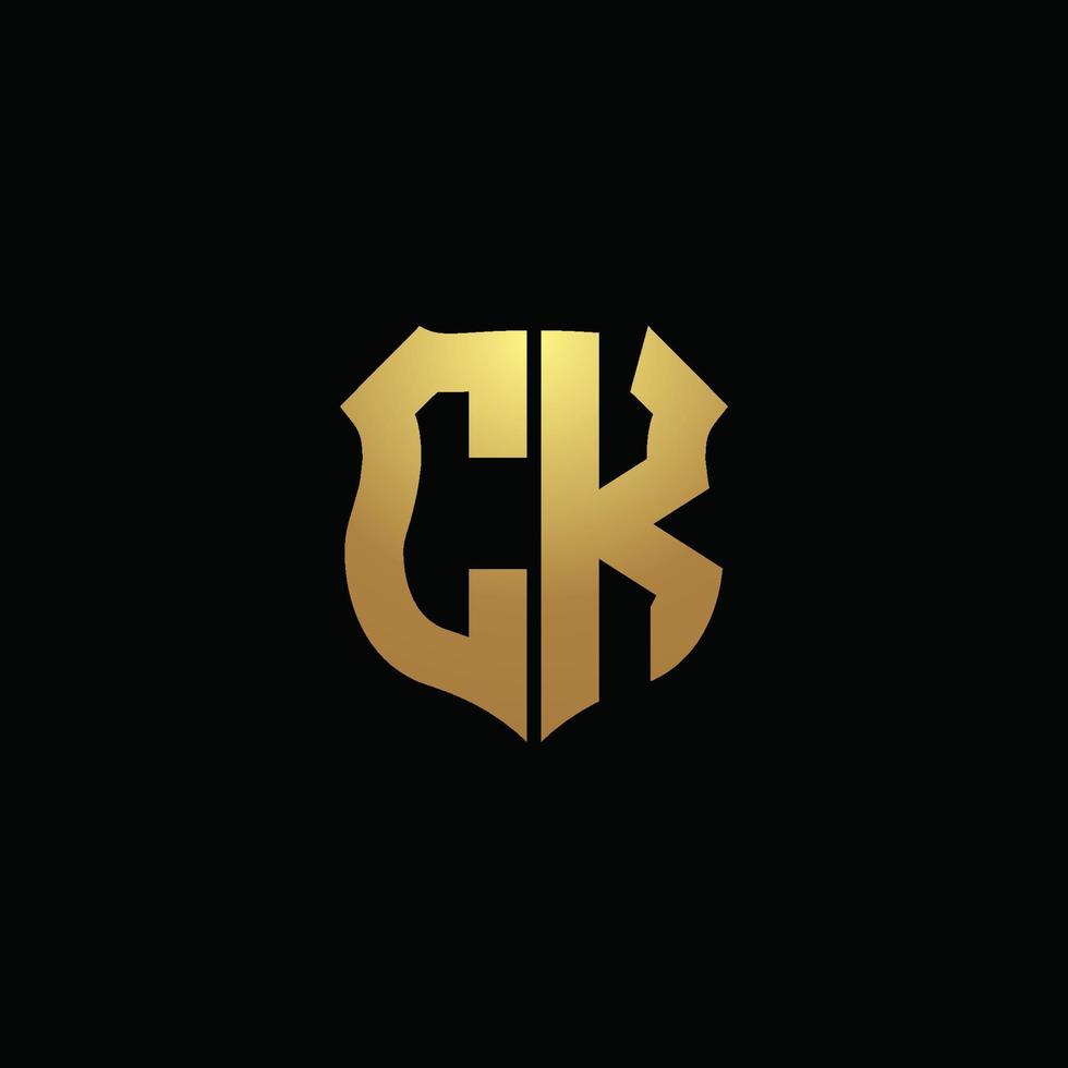 monogramme du logo ck avec des couleurs dorées et un modèle de conception de forme de bouclier vecteur