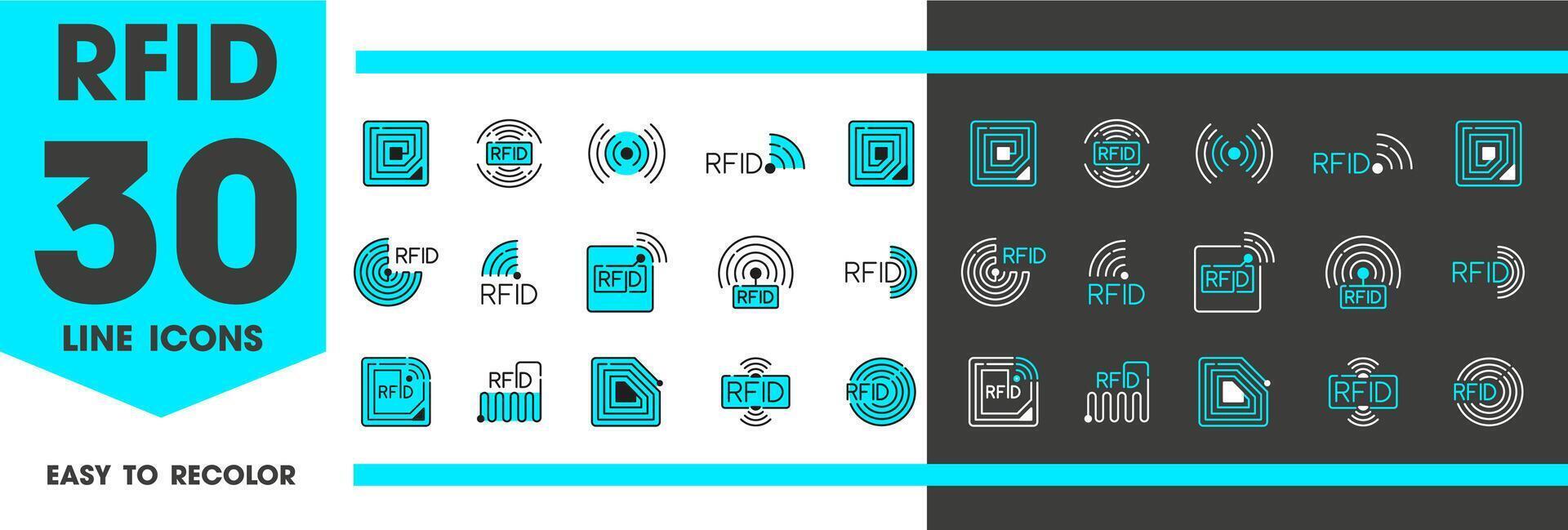 rfid Icônes de radio la fréquence identification Mots clés vecteur