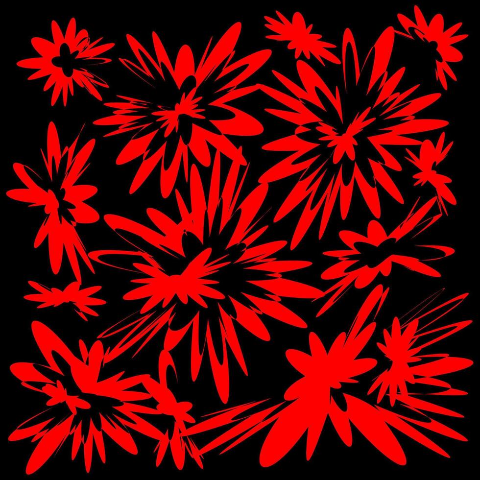 floral modèle dans le forme de rouge taches sur une noir Contexte vecteur