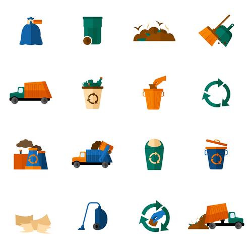 icônes de déchets plats vecteur