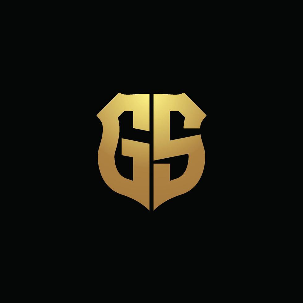 monogramme du logo gs avec des couleurs dorées et un modèle de conception de forme de bouclier vecteur